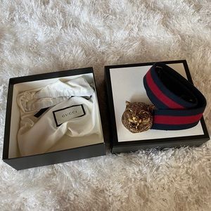 Authentic Gucci Animalier Feline Web Belt Elastic